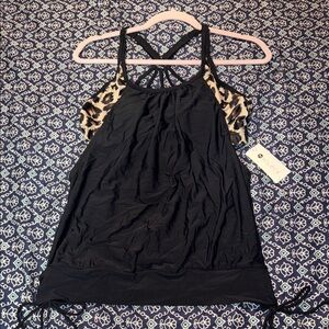Black Tank Top with Leopard Shoulder Panels